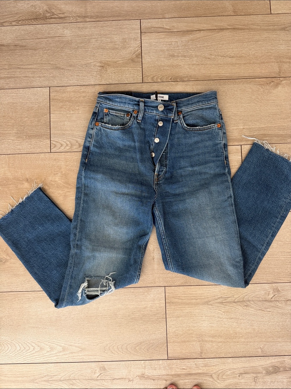 RE/DONE Women’s High-Rise Distressed Blue Jeans